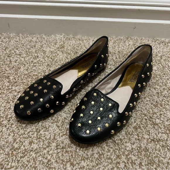 Michael Kors Ailee Black and Gold Studded Loafers/Flats Size 7 - Picture 3 of 12